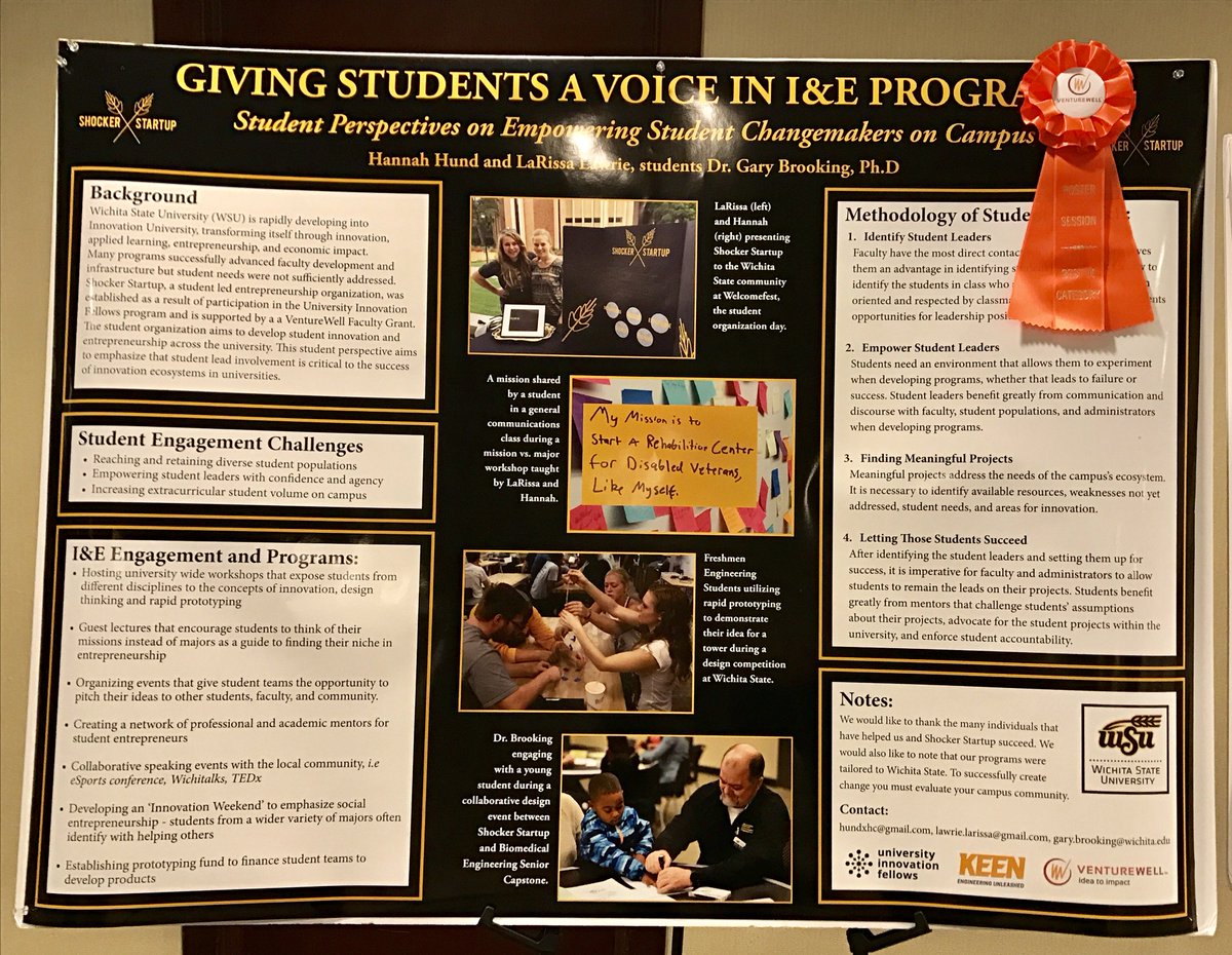 Congratulations to 2 <a href="/ShockerStartup/">Shocker Startup</a> students Hannah Hund &amp; LaRissa Lawrie for winning Best in Category in VentureWell’s Poster Presentation