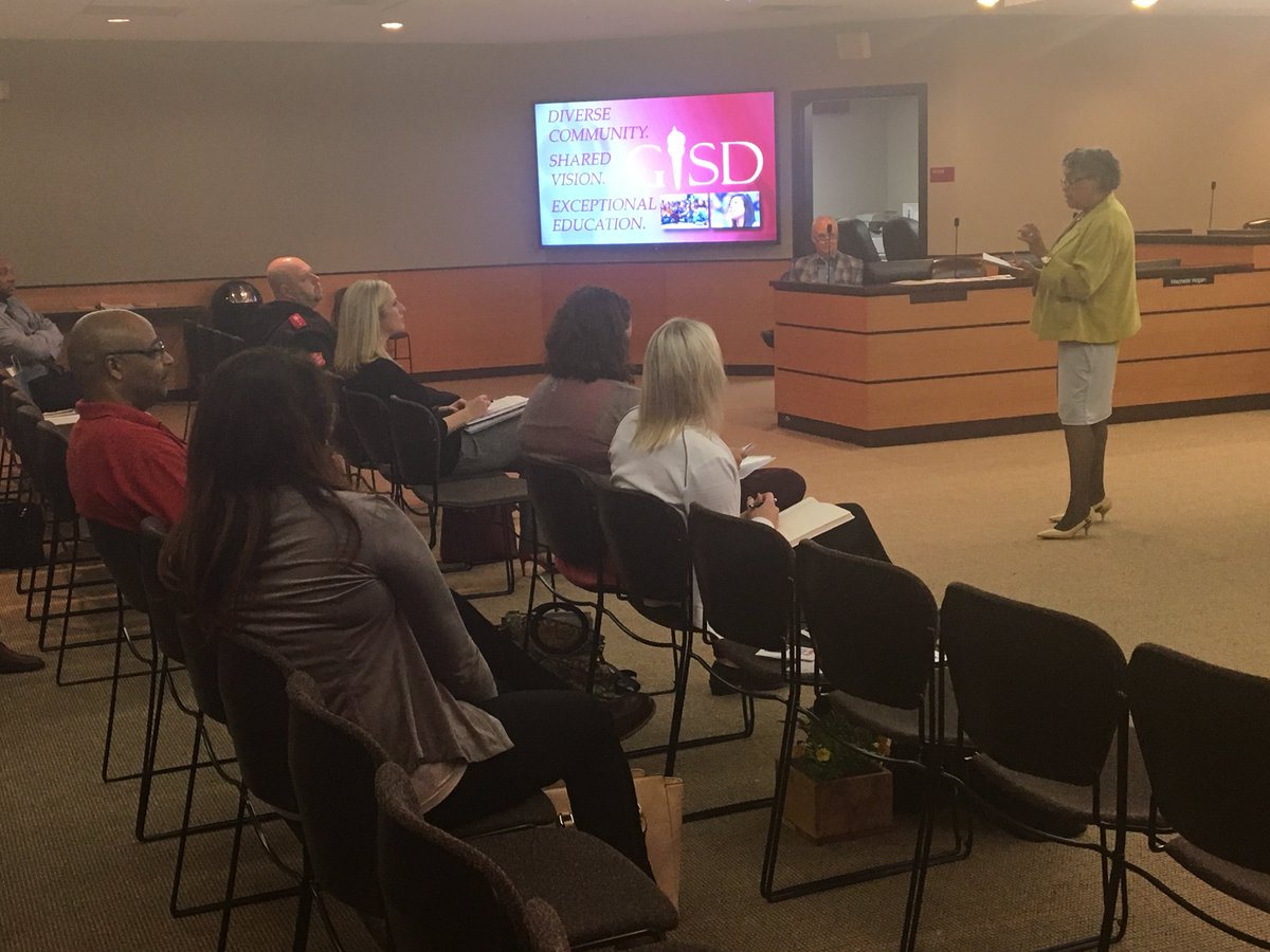 TiffanyVeno's tweet photo. "We are elected officials. We are the community's voice. We are a team of eight." - Board President Linda Griffin #GetToKnowGISD https://t.co/2wd5R87s4N