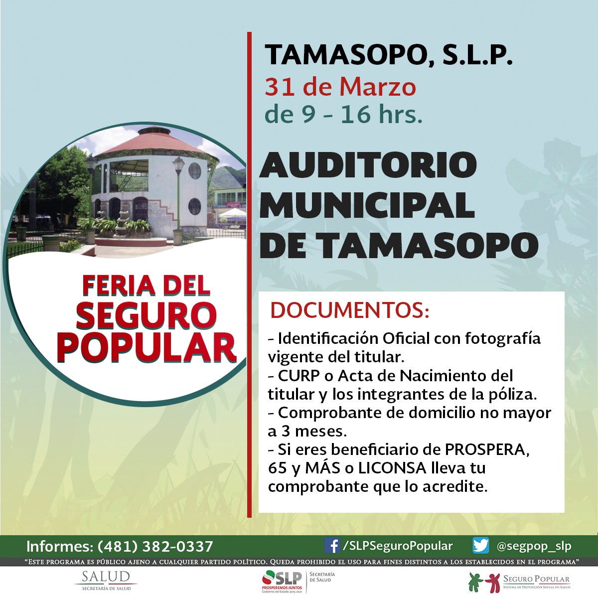 segpop_slp's tweet photo. No lo olvides, este viernes también hay #FeriaDelSeguroPopular en #Tamasopo, la cita es en el auditorio municipal de 9-16 hrs ¡TE ESPERAMOS! https://t.co/CQzb6Kk2z7