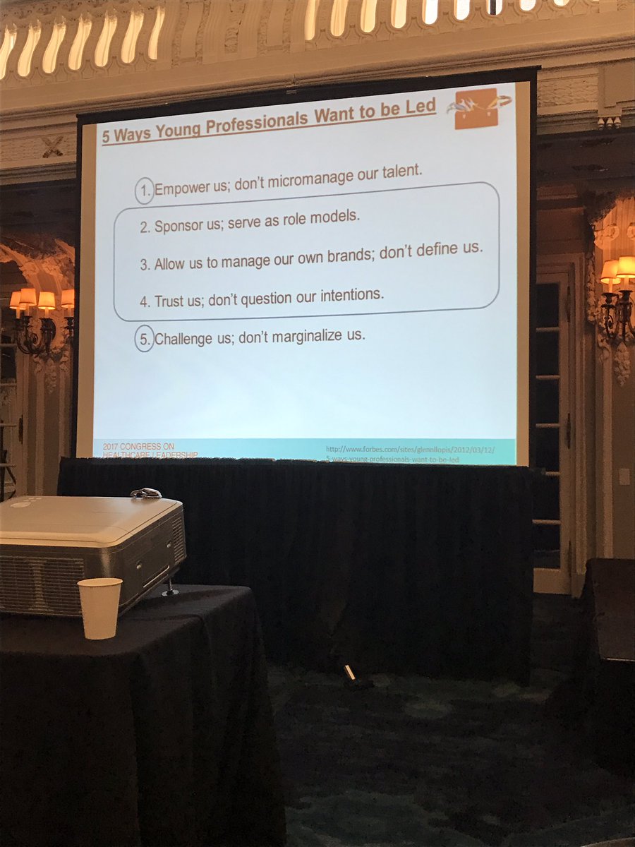 ddek1's tweet photo. As a millennial, I couldn't agree more. Demand 1 and 5, earn 2,3 and 4. #ACHE2017 https://t.co/ID56fAqDbS