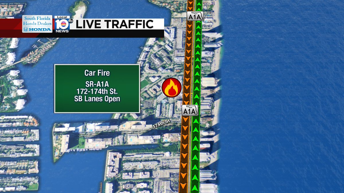 UPDATE: SB SR-A1A along 172nd St. in Sunny Isles has reopened following a car fire. Expect heavy delays. #TRAFFIC https://t.co/W8JGMT0DWY