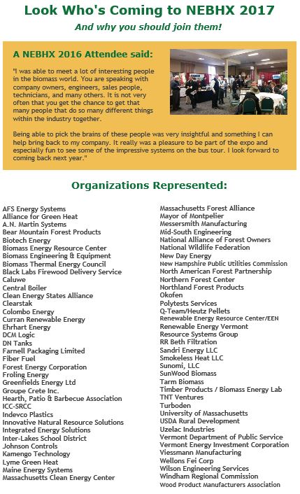 HeatNE's tweet image. These are just some of the organizations represented at #NEBHX2017. Register today! nebiomassheat.com/registration #biomass #energy #energyexpo