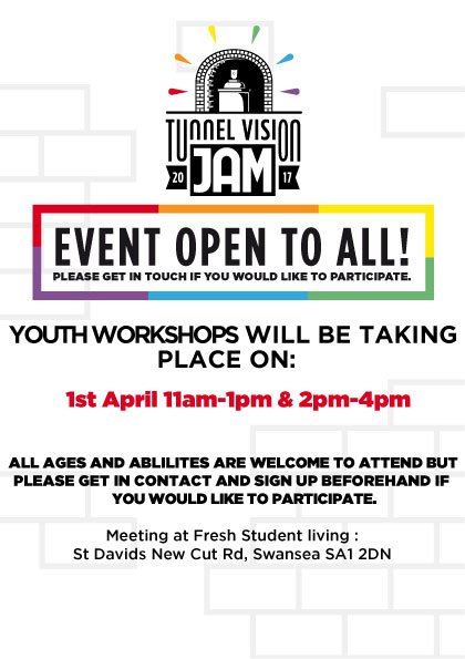 TunnelVisionJam's tweet photo. Youth Workshops taking place on the 1st April 11am-1pm and 2pm-4pm.
All ages and abilities are welcome to attend but please get in contact. https://t.co/Avabq3THMo