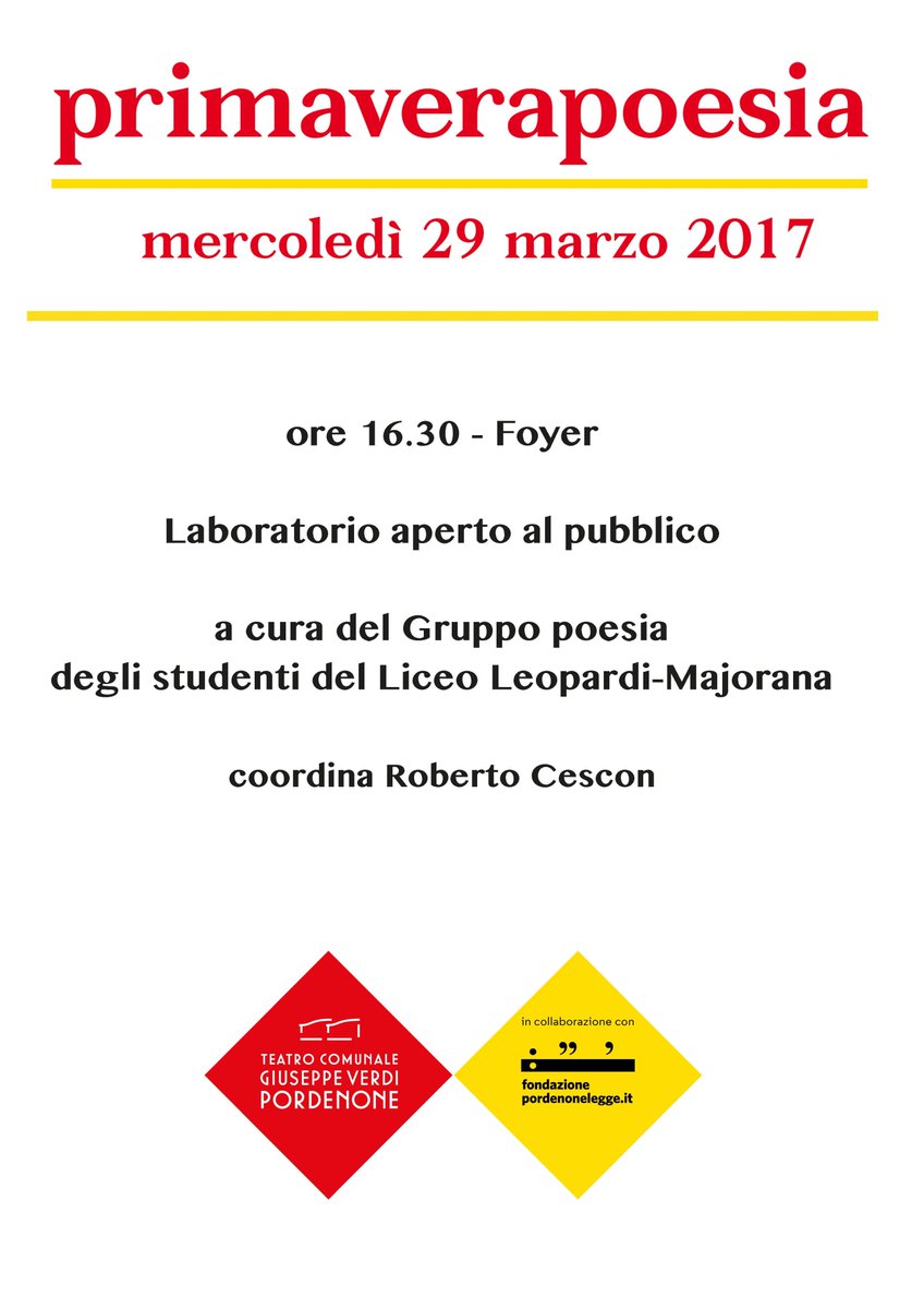 biblioleomajor's tweet photo. Il gruppo poesia del Leomajor a #Primaverapoesia al @TeatroVerdiPN mercoledì 29 marzo alle 16.30. https://t.co/Q9ZPjYZaR2