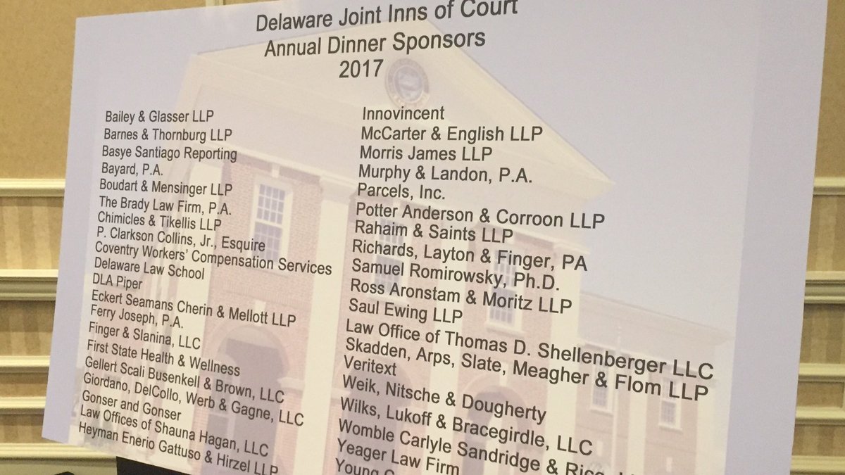 innovincent's tweet photo. Proud to support the Annual Joint Inns of Court meeting &amp; #netde with many friends &amp; colleagues #civility #delawarebar #wilmtoday https://t.co/SGJ182XOyb