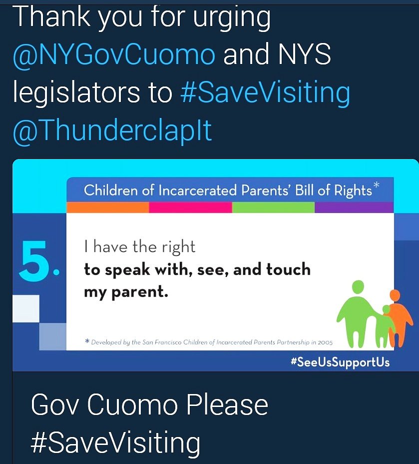 We_GotUsNow's tweet photo. For more than 100K children in NYS — in-person visits are a crucial part of developing healthy, bonds w incarcerated parents. #SaveVisiting https://t.co/N0pzxVoF9b