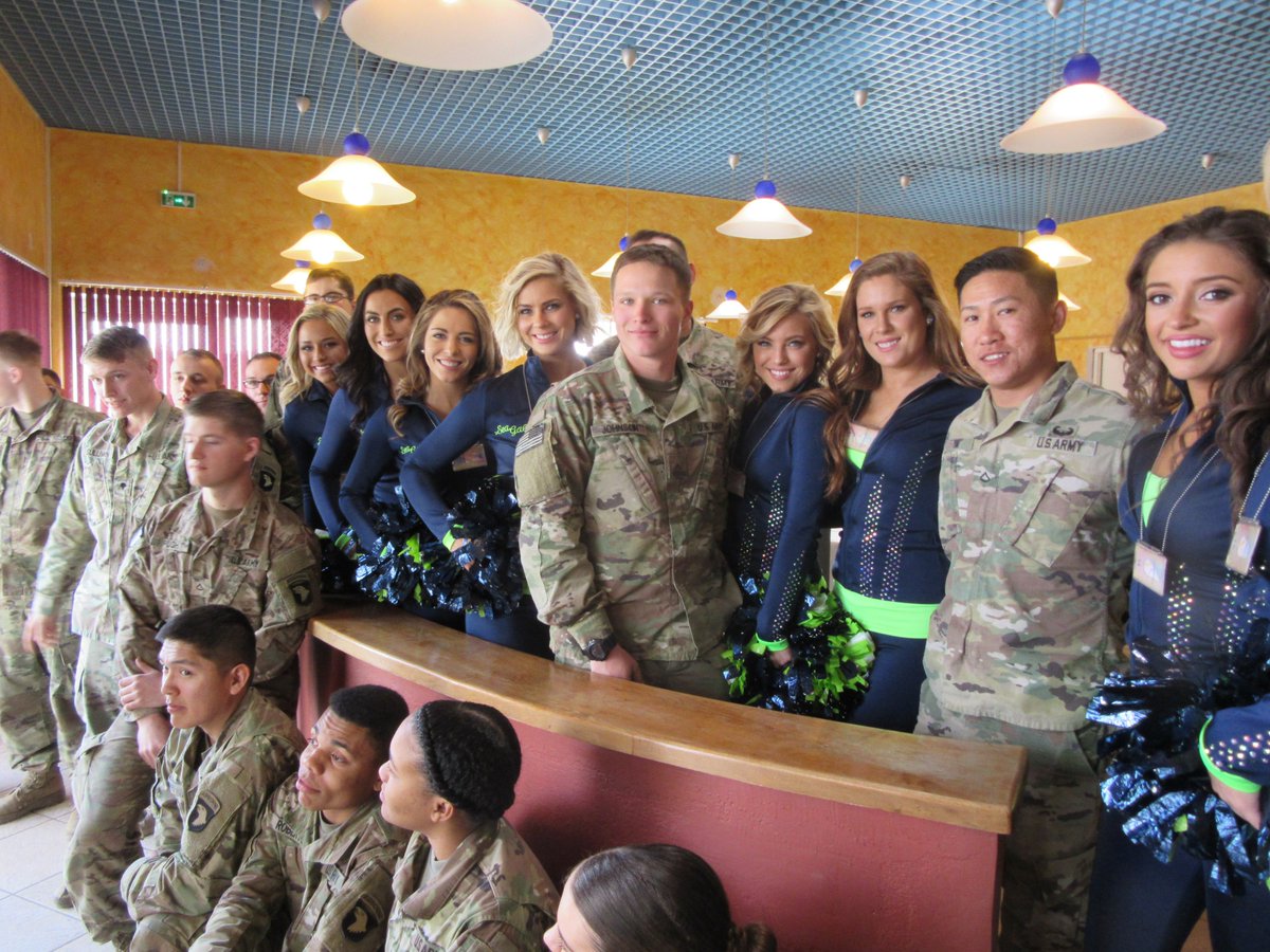 SeahawksDancers's tweet photo. Love meeting all our military men &amp; women in Kosovo! #TravelTuesday https://t.co/dNwgZwGpf8