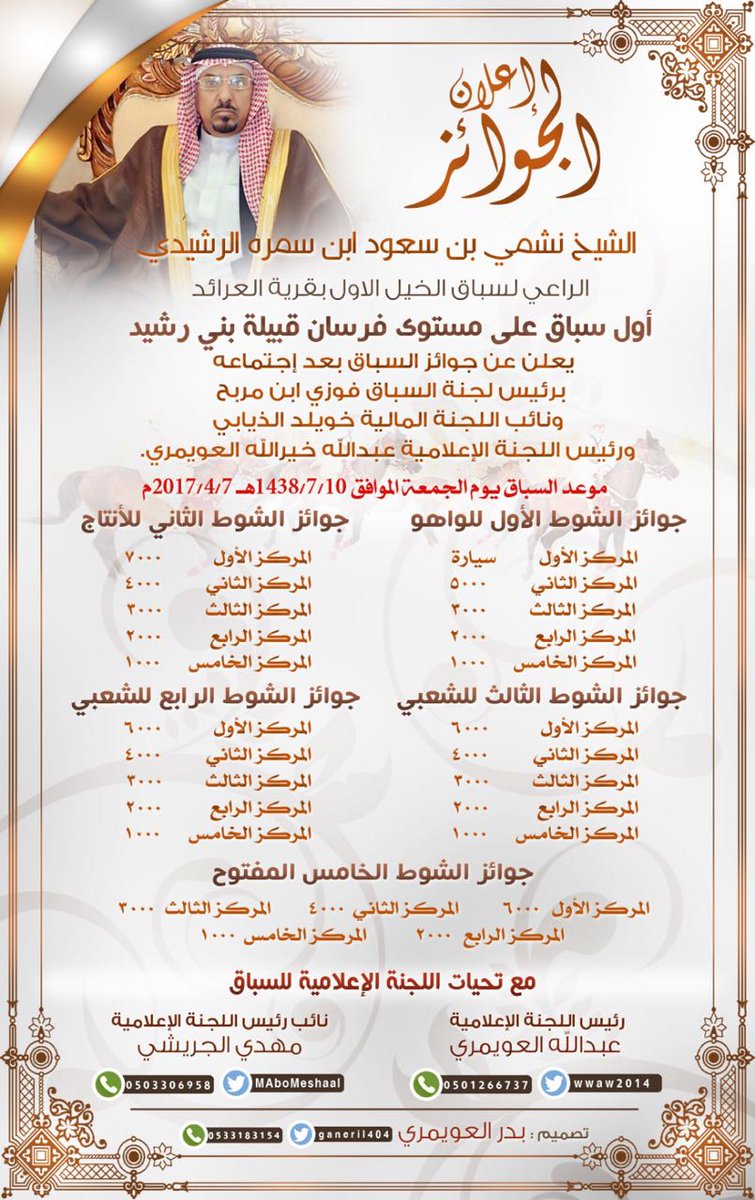 FrsanAbs's tweet photo. كل الشكر والتقدير للشيخ نشمي ابن سمره على رعايته ودعمه السخي لسباق بني رشيد #فرسان_عبس https://t.co/lN6U54meiI