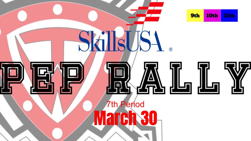 wrighttech_sc's tweet photo. Thursday come in your class color and cheer on our SkillsUSA competitors! #skillsusa #peprally #schoolspirit https://t.co/m7oMZfPkcp