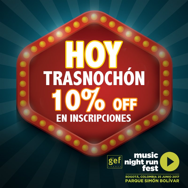 MUSICRUNFEST's tweet photo. ¿Eres un verdadero night runner? Inscríbete hasta las 6:00 am con el 10% off en https://t.co/JnpIbZIL1H https://t.co/ZSYIMZwwsH