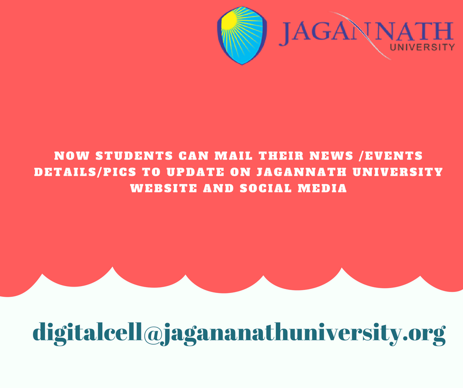 JaganNathJaipur's tweet image. STUDENTS CAN MAIL THEIR NEWS /EVENTS DETAILS/PICS TO UPDATE ON UNIVERSITY WEBSITE AND SOCIAL MEDIA .#DigitalCell #JagannathUniversityJaipur