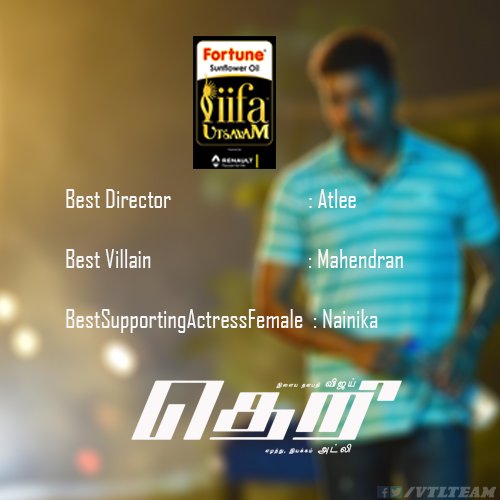 VijaySlaves's tweet photo. #Theri bags Best Director , Best Villain and Best Supporting Actress Female at #IIFAUtsavamAwards2017 https://t.co/7fwOy5YSJN