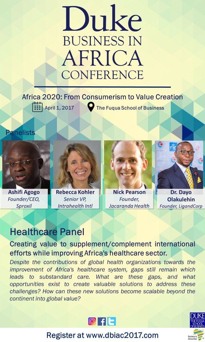 Join us as we discuss how Africa can create value to improve the healthcare landscape by 2020 #DBIAC2017 <a href="/DukeSEAD/">Duke SEAD</a> @DukeGPSC <a href="/DukeFuqua/">Duke Fuqua</a>