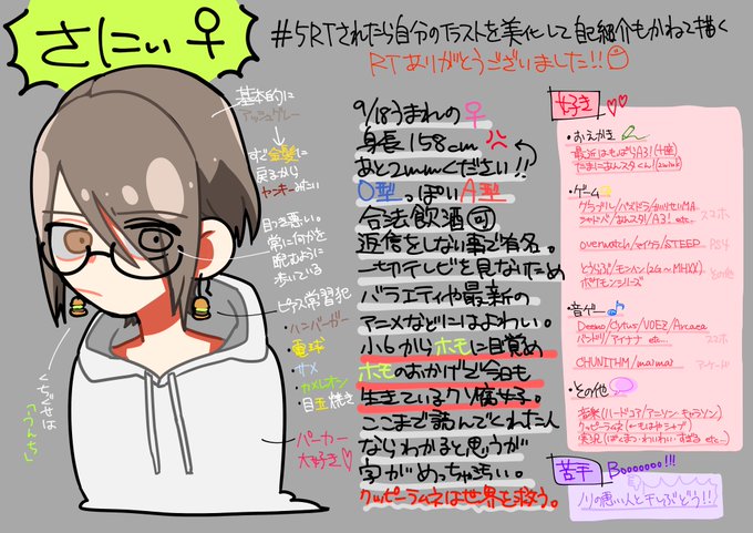 Rtされたら自分のイラスト美化して自己紹介もかねて描くのtwitterイラスト検索結果