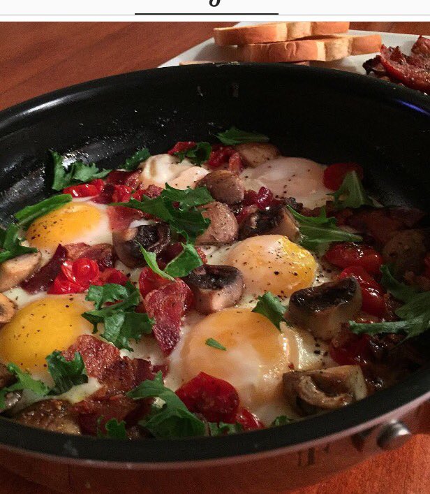 kuhnperalta's tweet photo. Just couldn't wait to try my first recipe from @TylerFlorence @chatbooks volume 2, Big Breakfast Fry Up in my @VitaCraftUSA 10" non stick https://t.co/09TGyqY71D