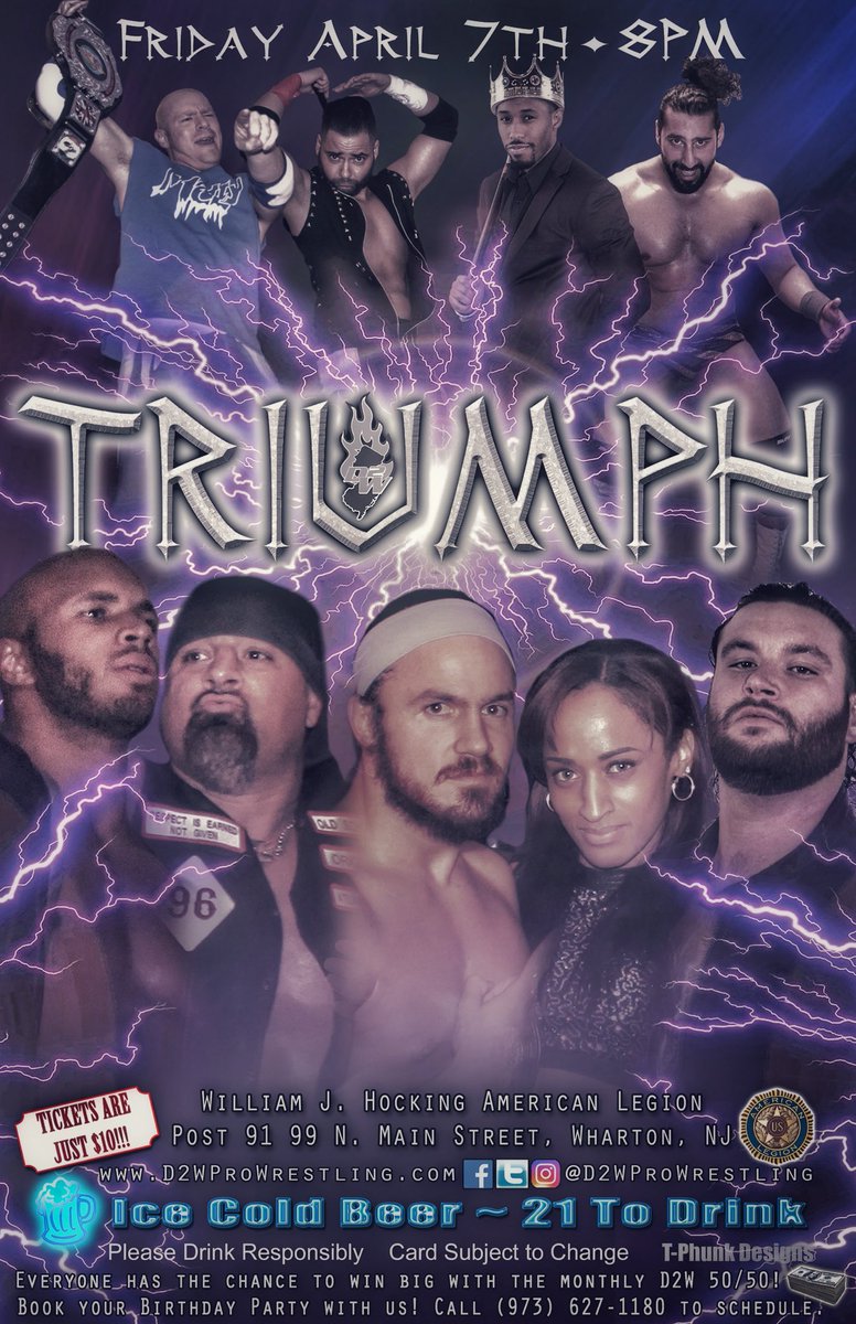D2WProWrestling's tweet photo. Two huge shows coming up in April
4/7 #Triumph Wharton, NJ
4/28 #CrunchTime featuring Sunny in Woodland Park, NJ https://t.co/1lvTHqlw2S