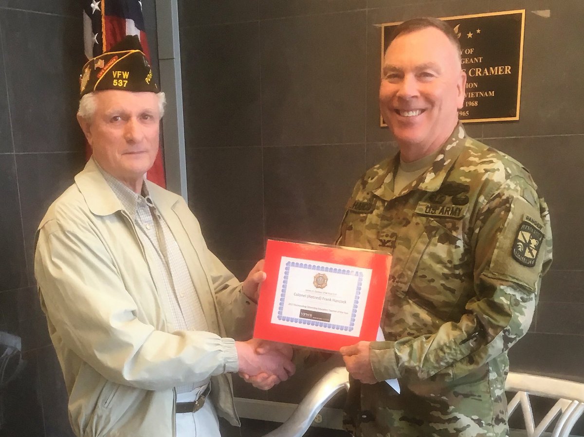 WestShoreSD's tweet photo. SHOUT OUT to Col. Hancock, CC JROTC Instructor, on being nominated Citizenship Education Teacher of 2017 by VFW Post 537! #WestShoreProud https://t.co/F87wgClYZi
