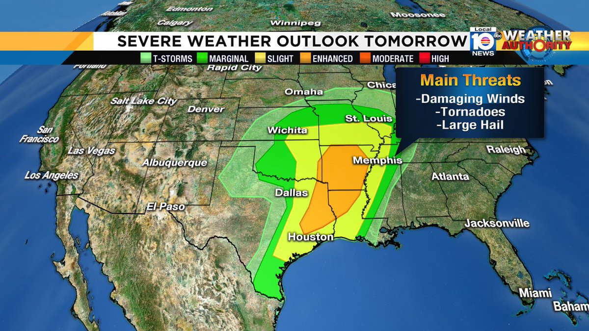 Here's the severe weather outlook for Wednesday!  South Florida is outside the risk area. https://t.co/ksgx0oCy2A