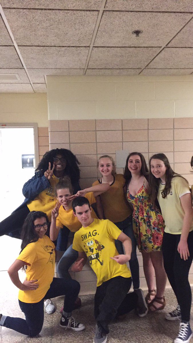 Today's Spirit was "Wear Yellow, So You, Too, Can Look Like A Crime Scene"! Remember that #OpeningNight is Thursday at #umahs! #addamsfamily