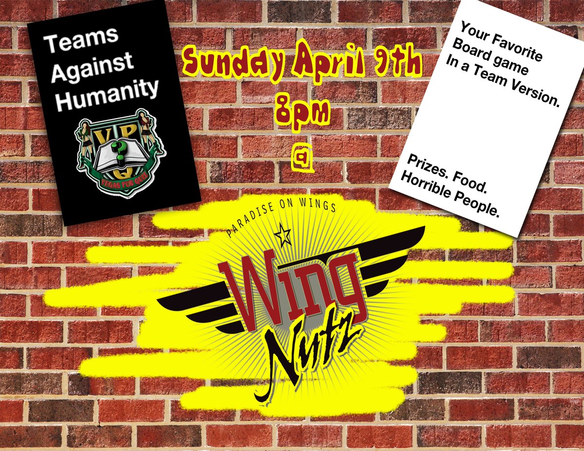 TriviaAndBingo's tweet photo. April 9th 8pm!  #cardsagainsthumanity Night.  FREE to play.  One Night Only!  #sunday https://t.co/2XN5a9sVuB
