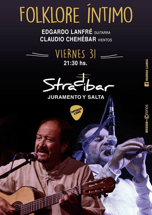 stradibar's tweet photo. VIERNES 31 - [21:30] - acústicos STRADIBAR presenta: "FOLKLORE ÍNTIMO", Edgardo Lanfre (Guitarra) y Claudio Chehébar (Vientos). https://t.co/xnDbo8uloz