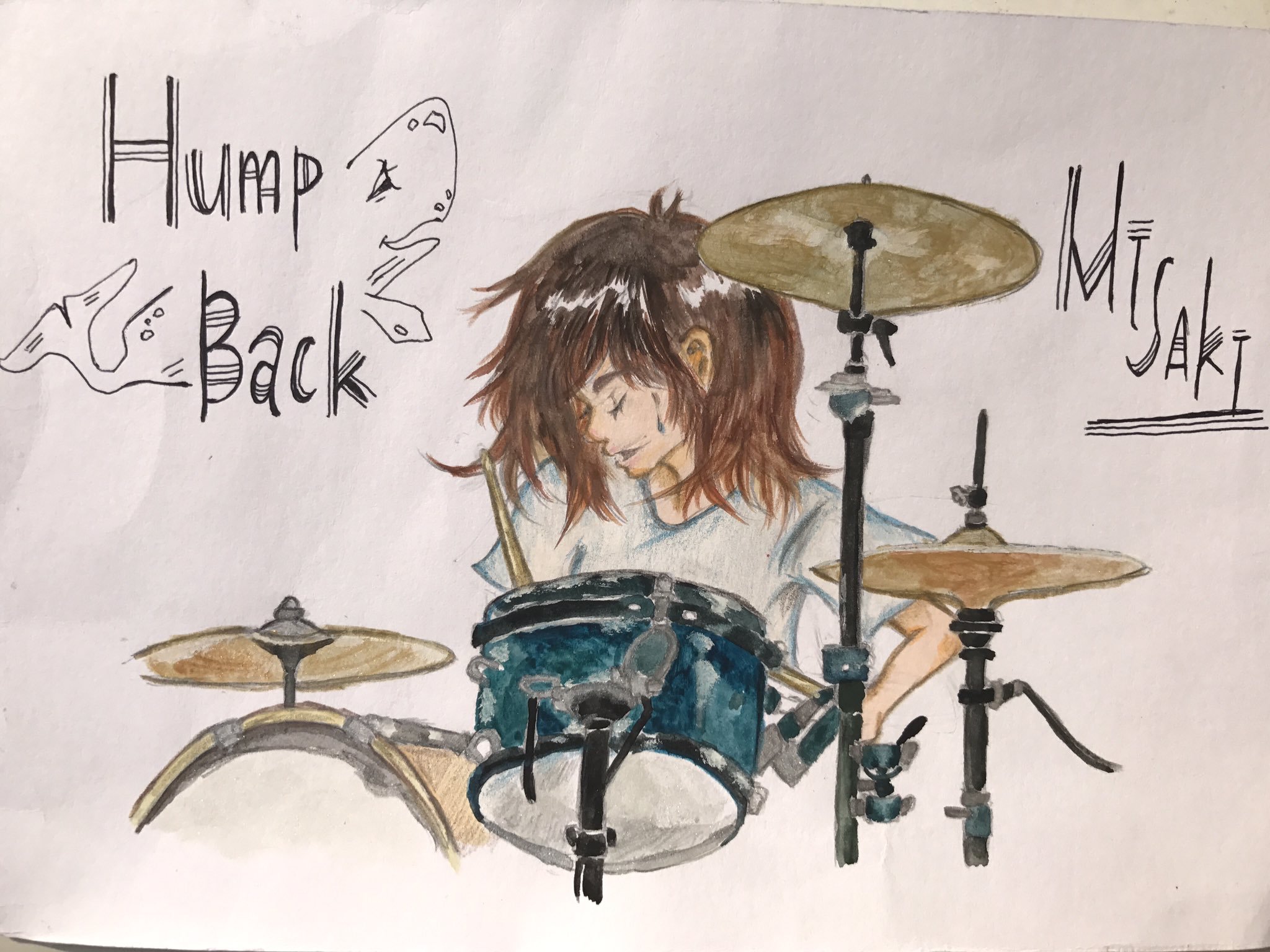 Twitter 上的 Toriton Hump Backのみーちゃんさん 誕生日にあげようとずーーーっと持ってたけどついに渡せました 1月10日 Happybirthdayです Humpback みーちゃんさん ドラム かっこいい イラスト 水彩画 T Co Rvdqsnv5kp Twitter