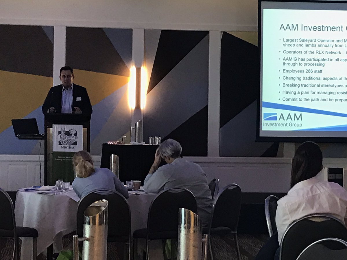 AAMInvestments's tweet photo. #AAMIG MD, Garry Edwards giving an insight into the future of saleyards to delegates at #MINTRAC Paddock to Plate #innovation #agribusiness https://t.co/vmQCu3zZh9