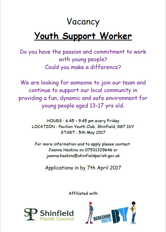 ElevateHub's tweet photo. @ShinfieldPC are looking for someone to join their team to provide a fun, dynamic and safe environment for young people aged 13-17 yrs old, https://t.co/qJ44TNEMqY