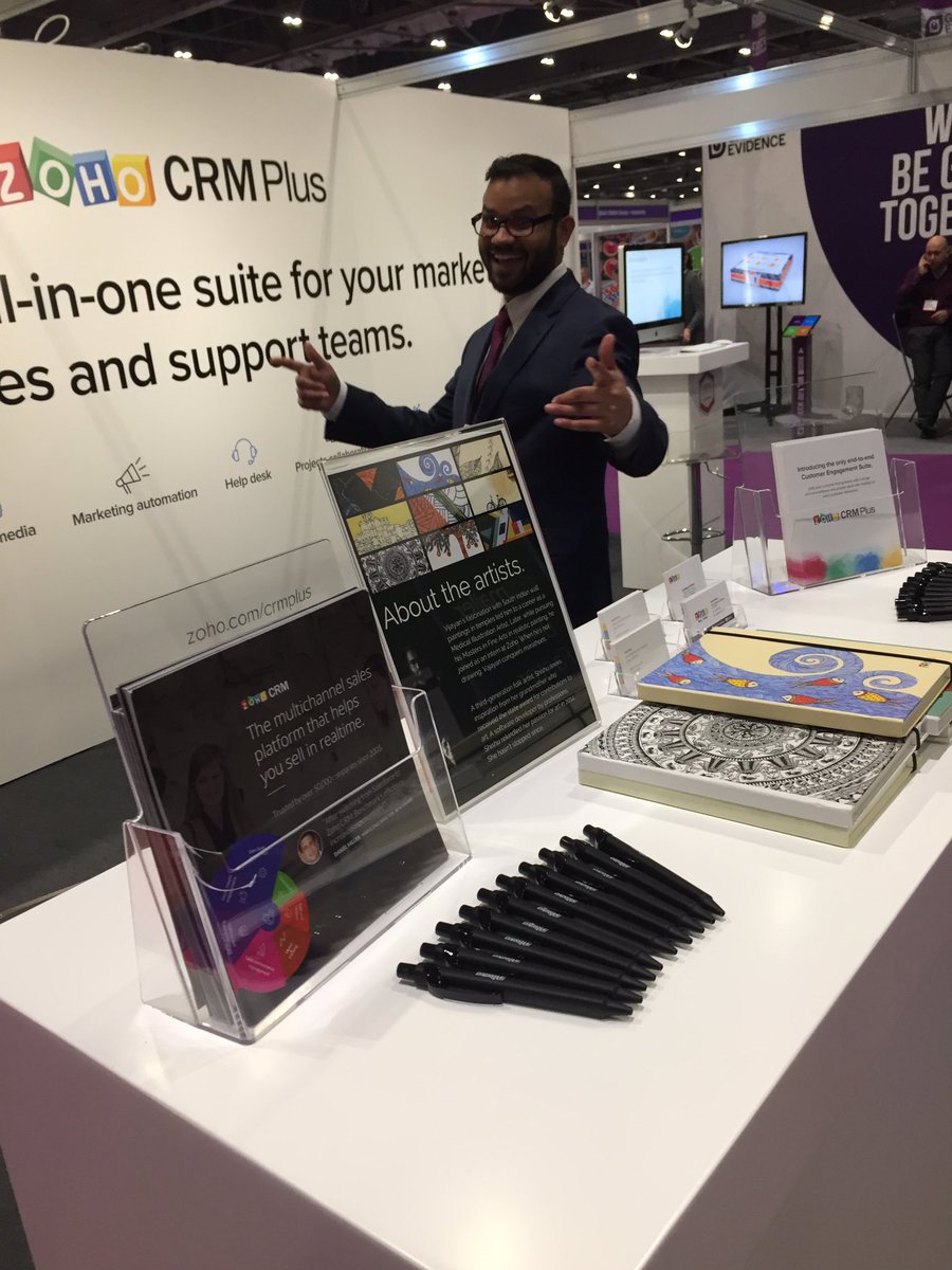 Zoho's tweet photo. There's 1 day left to come by and see the Zoho team at @B2BMarketingUK booth #B954 #salesinnovation #sales #marketing #support #crmplus https://t.co/9Fsjh9vdrE