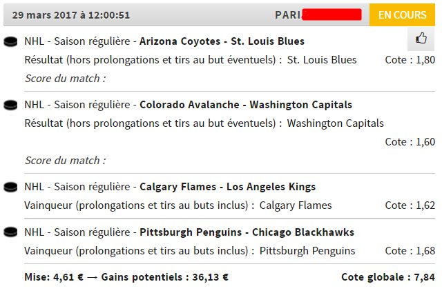 TempestPronos's tweet image. #2 Prono 
St louis blues RT - 1.80
Washington Capitals RT - 1.60
Calgary Flames OT - 1.62
Pittsburgh Penguins OT - 1.68
Côte : 7.84 👽