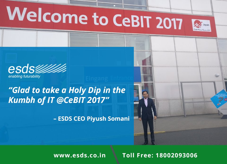 ESDSDataCenter's tweet photo. "Glad to take a Holy Dip in the Kumbh of #IT @cebit 2017" - ESDS #CEO @ESDSPiyush 
For more photos of the #event : https://t.co/gunrcP6jea https://t.co/1gZuzYRgVa