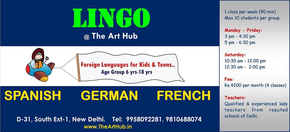 TheArtHub2's tweet photo. #TheArtHub is introducing SPANISH, GERMAN &amp; FRENCH language classes for 6 yrs - 18 yrs. 
For details/admission, call - +91 9810688074. https://t.co/iq8id0x6a8