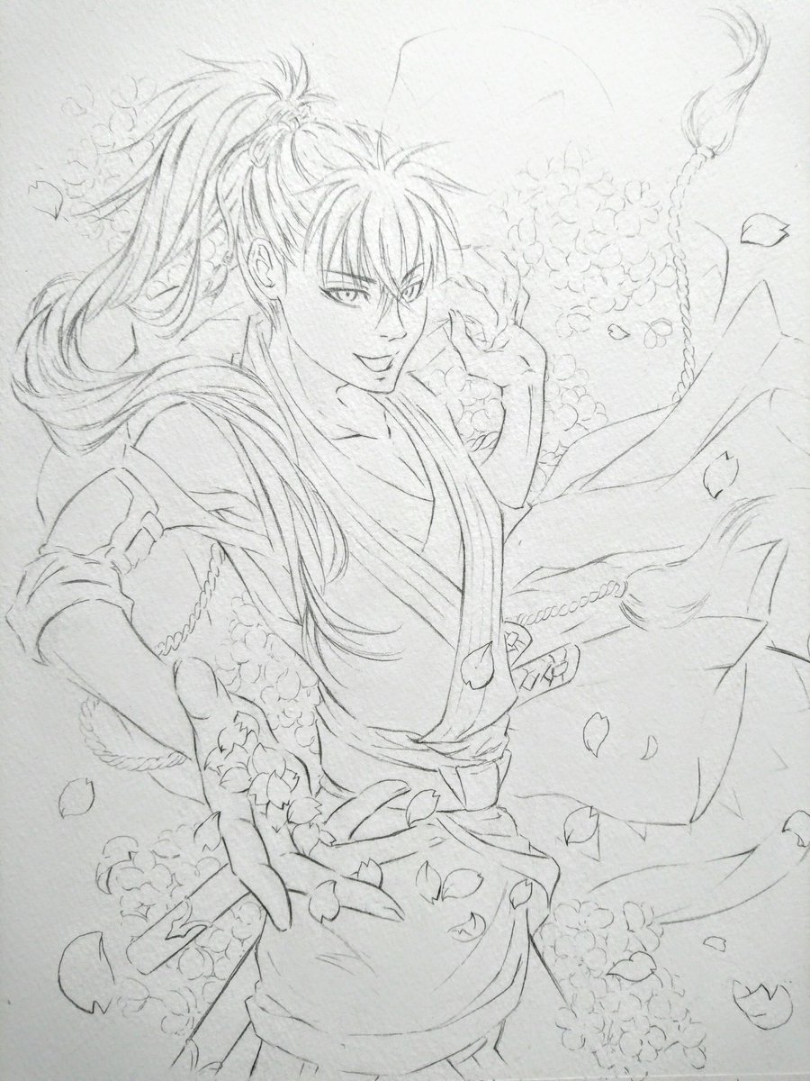 みかんrokuオーダーについて固定ツイ見てみて 0 2mmのシャーペン芯がぶっ刺さって地味に痛いですwww藤堂さん線画まで終わったd O B依頼主様から連絡が来ない 遊び呆けますw イラスト基地 薄桜鬼 藤堂平助 アナログ絵