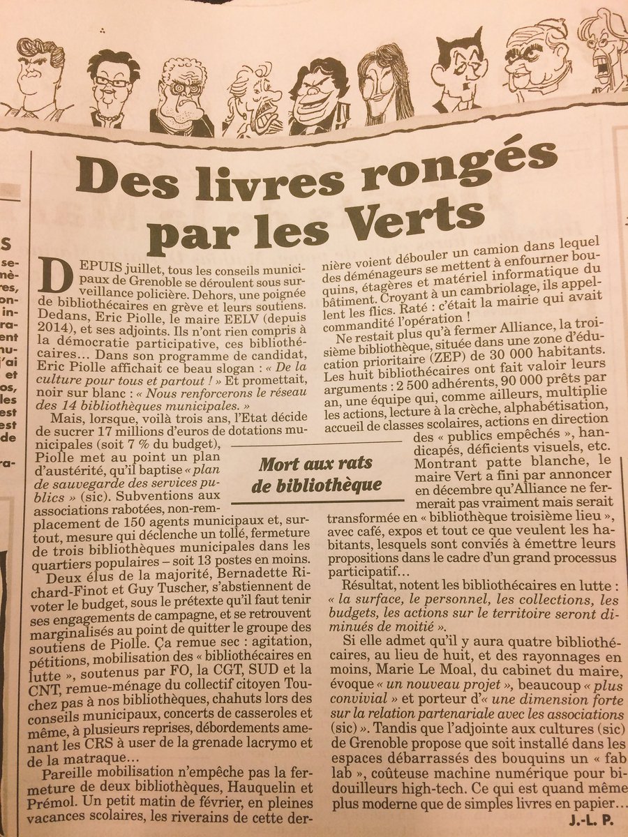 LibertaliaLivre's tweet photo. Défendre le livre, les bibliothèques et les personnels à #Grenoble. Article paru dans le @canardenchaine du 29 mars. https://t.co/vOkA5vWOh1