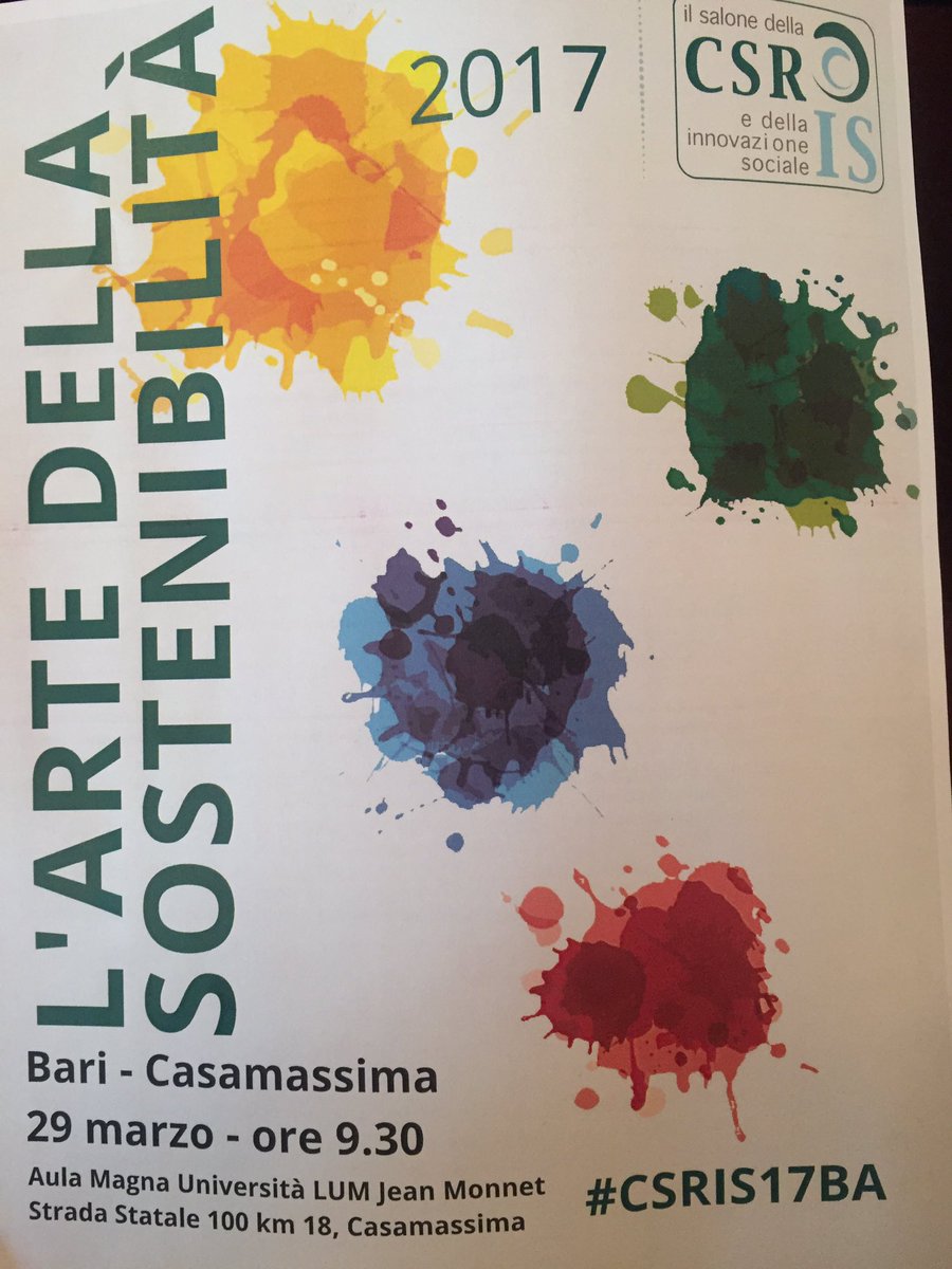 dileobiscotti's tweet photo. L'arte della sostenibilità. Introduce la tappa pugliese del @CSRIS_it il pro-rettore della Lum Jean Monnet: @3_manfredi.
#csris17ba https://t.co/b5VrH8JKLN