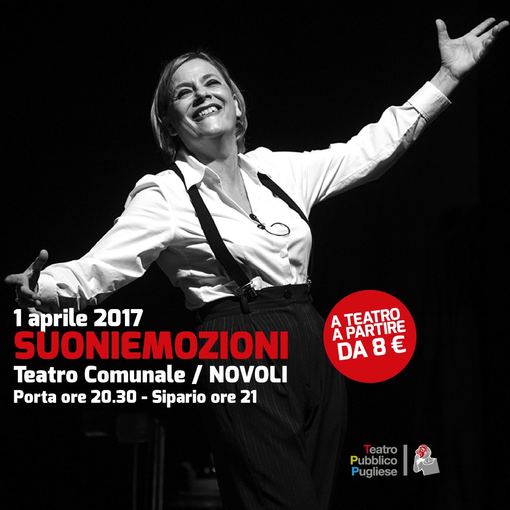 TeatroPubblPugl's tweet image. L'1 aprile in scena al #Teatro Comunale di #Novoli lo #spettacolo "Suoniemozioni" di e con #MariaCassi. bit.ly/2ng5JS0