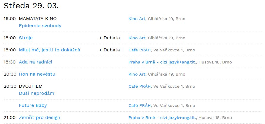 #Jedensvet #Brno den 3⃣.
Dnes v @KinoArt1, <a href="/prahavbrne/">PRAHA</a> a Café #Práh!
#MamaTataKino #Očkování #sex #India #Barcelona #Kyrgyzstan #pollution