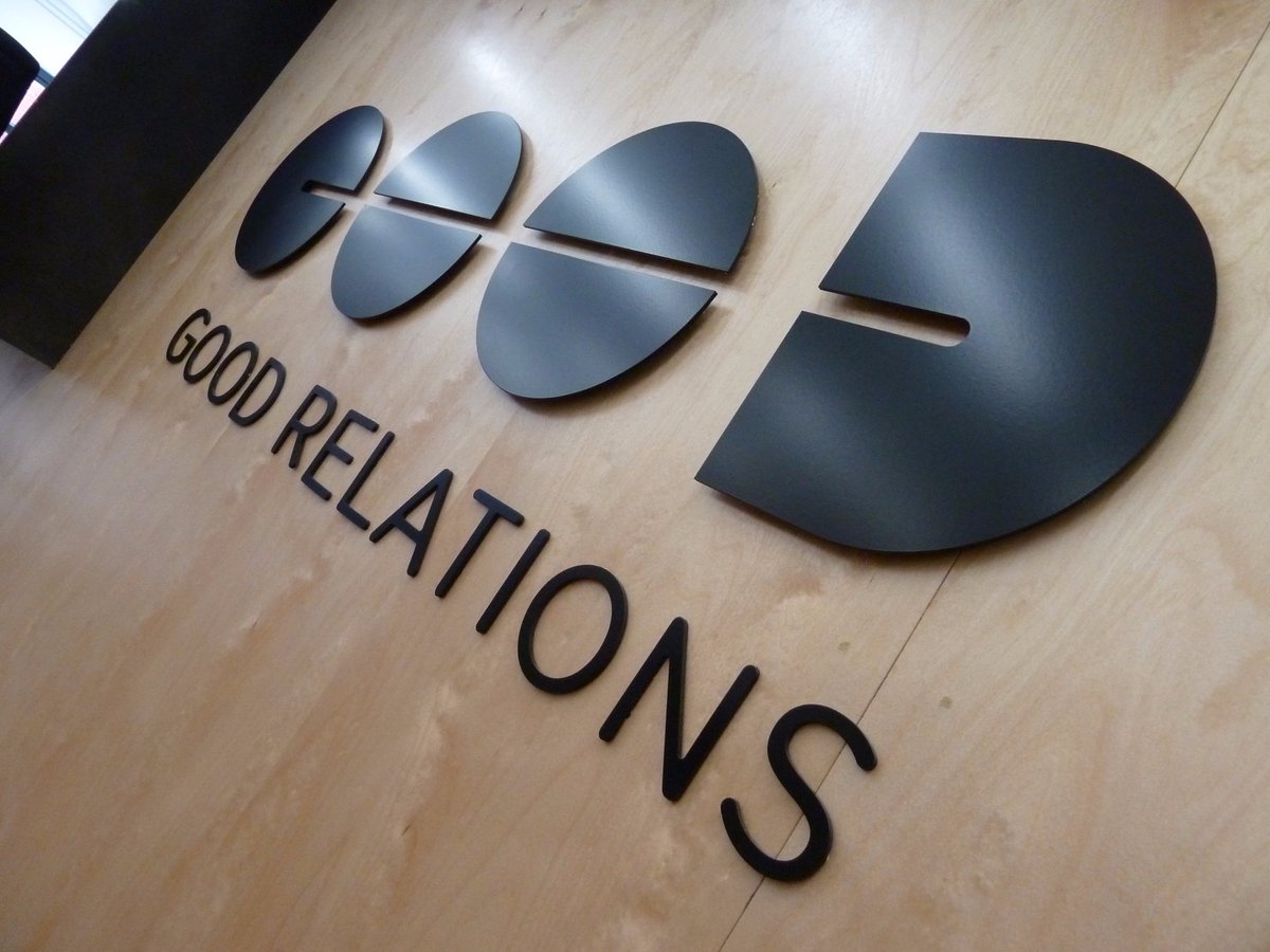 Good Relations - Aluminium Office Sign goo.gl/38ylSI #london #sign #aluminium #letters #logo