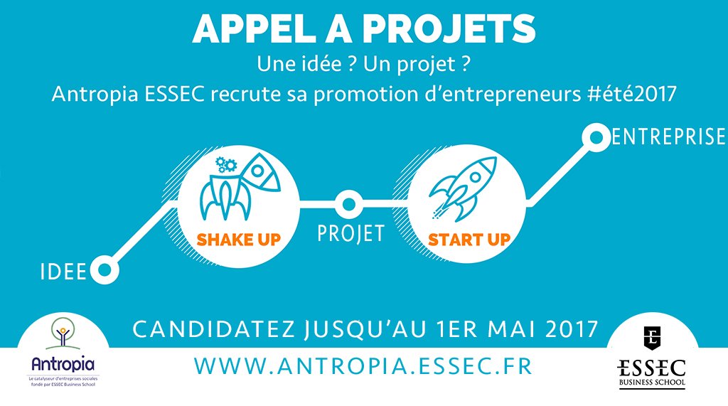 antropiaessec's tweet photo. Entrepreneur à impact ? L’appel à candidature #ShakeUp &amp; #StartUp @AntropiaESSEC est ouvert, postulez jusqu’au 1/05: https://t.co/S9sZrMOq2H https://t.co/BGBpMNg9RU