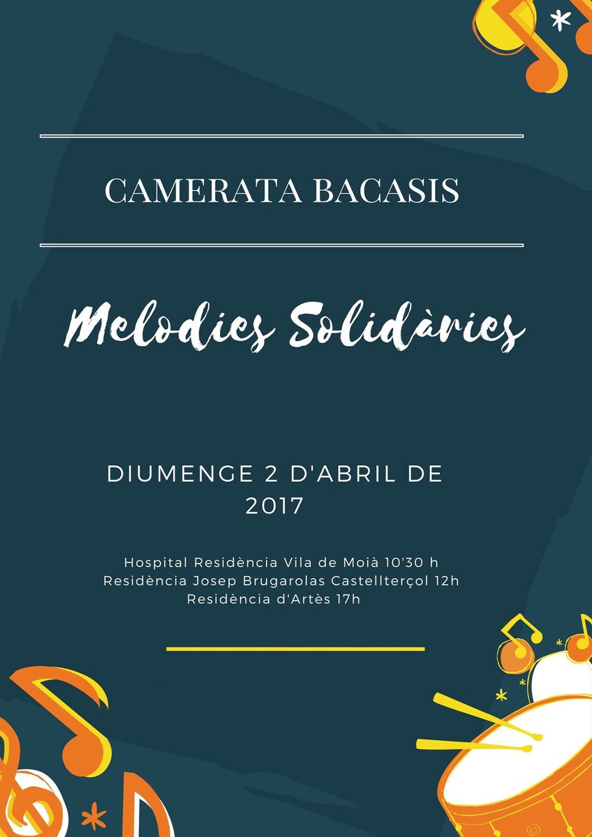 AjCastelltersol's tweet photo. Diumenge 2/4 a les 12.00h a la Residència Municipal Josep Brugarolas #castellterçol "Melodies solidàries" amb Camerata Bacasis #moianès https://t.co/wBuTKleO18