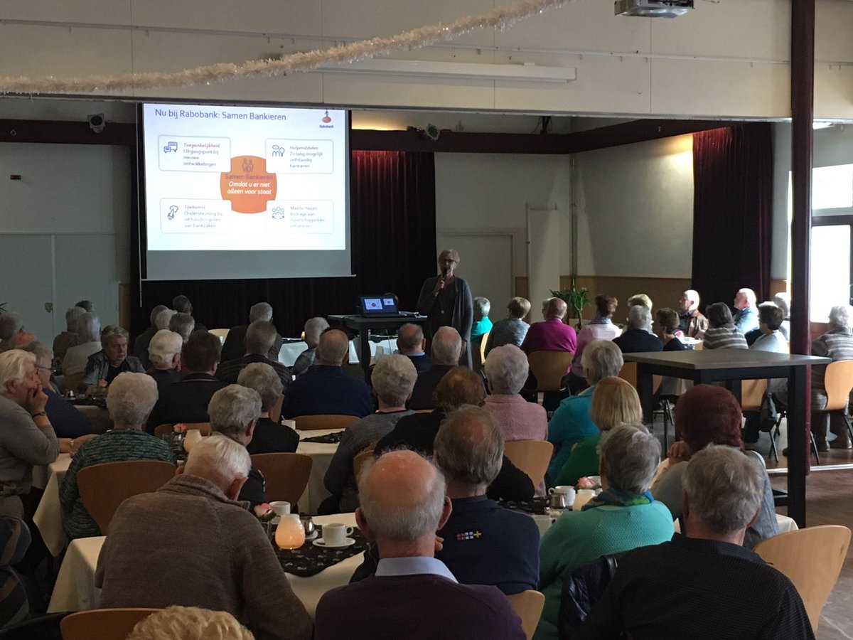 Presentatie gegeven voor belangenvereniging van ouderen te Oerle met onderwerp "samen bankieren". Mooie opkomst en leuke reacties! @Rabo_EV