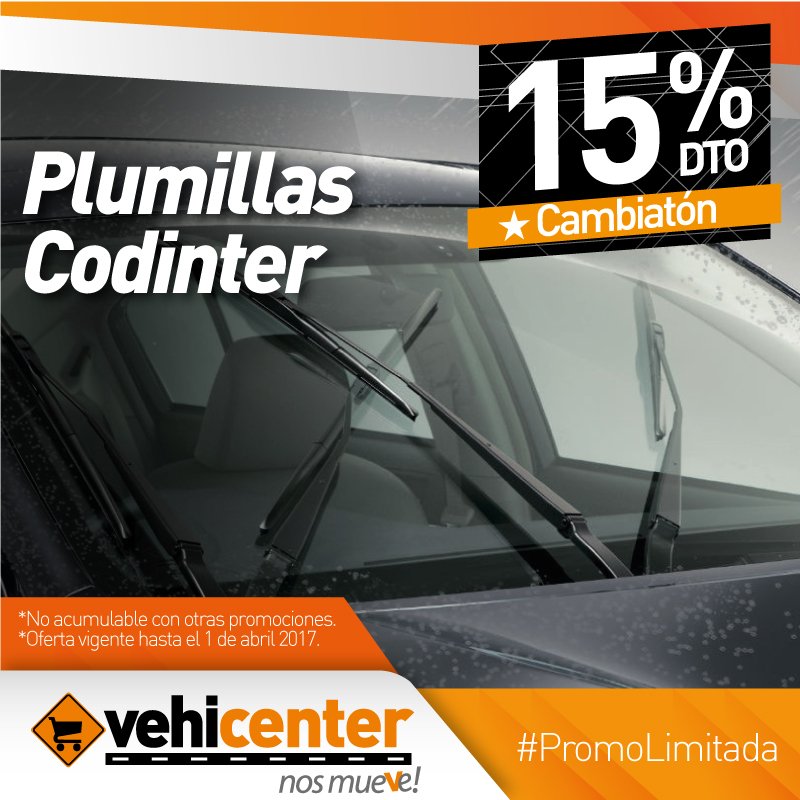 Vehicenter's tweet photo. #PromoLimitada, Ya que puedes salir en tu carro, Aprovecha cambiatón de plumillas Codinter con un 15% de descuento en tus plumillas nuevas. https://t.co/QMTjpztFde