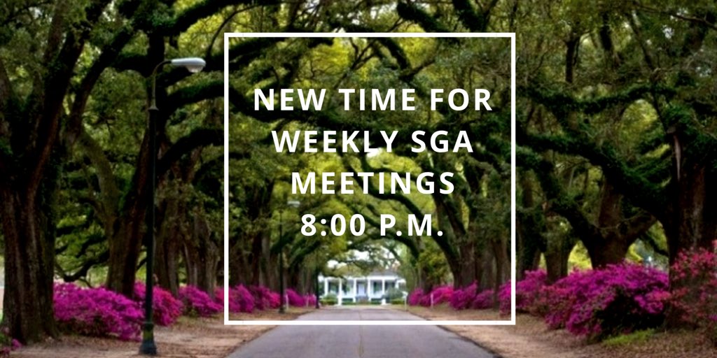 Feel free to join us tonight at our new time (8pm) for one of the weekly SGA meetings  in Bedsole Conference Room!