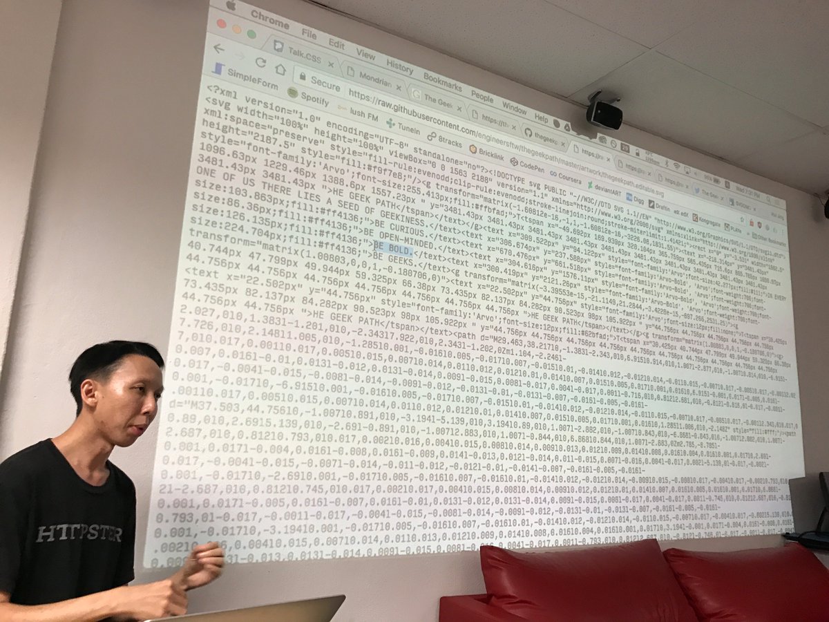 thegeekpath's tweet image. Thanks @cheeaun @cliener for showing us some SVG tricks at @SingaporeCSS ✨ Send some pull requests 🙌🏼 github.com/engineersftw/t…