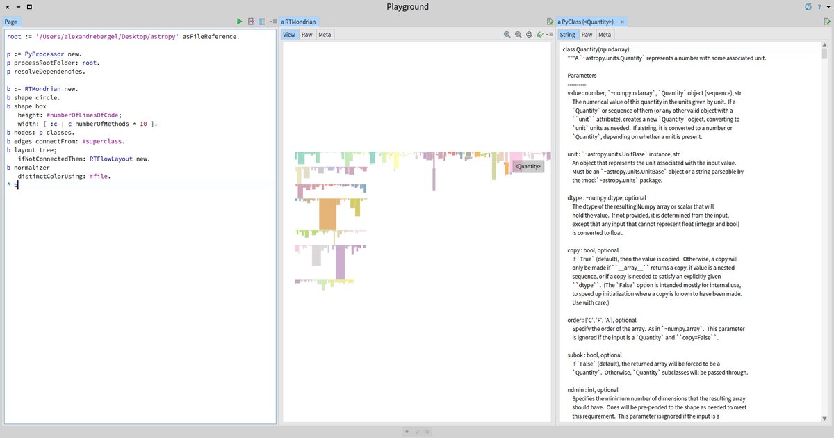 ObjectProfile's tweet photo. Pretty visualization of @Astropy source code. 
Box = class, color = file, width = methods, height=loc

More on https://t.co/PV0ZPngHb5 https://t.co/ewdgwTQ3AI