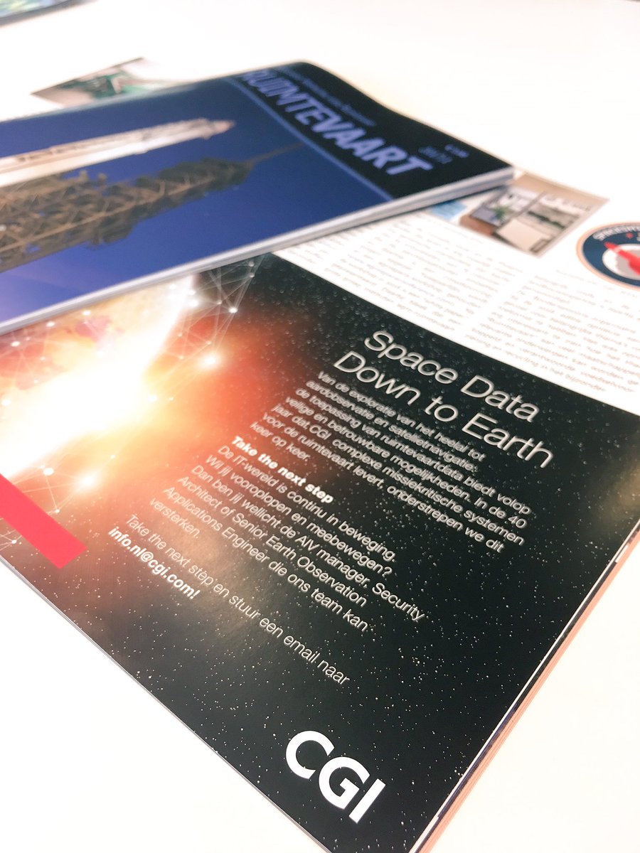 VictorRijkaart's tweet photo. @CGI_NL space in @NVR_Ruimtevaart magazine. Interesse om on het hart van de ruimtevaart te werken? Stuur me een berichtje! #spacedowntoearth https://t.co/f17vXgeX3h