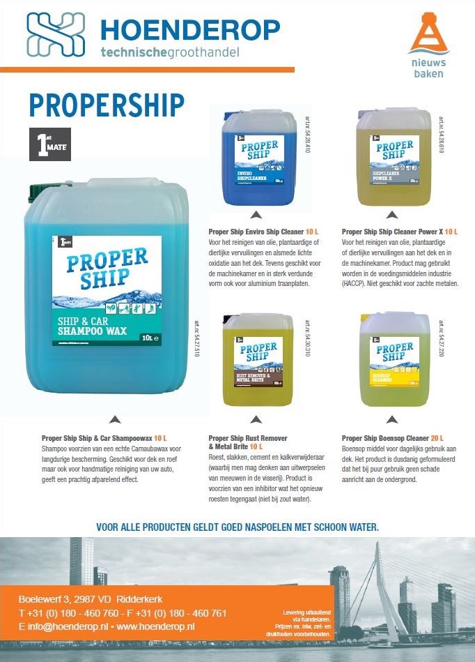 Onder de naam Proper Ship kunnen wij vanaf heden een vijftal reinigers leveren #ProperShip #HoenderopBV