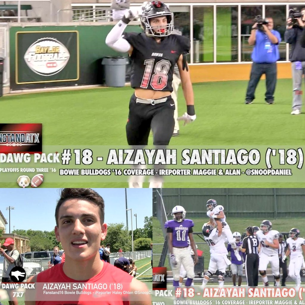 FanstandATX's tweet photo. Birthday S/O #Bowie WR Aizayah Santiago ('18) #18, regional finals/State 7x7 ('16), A.D. 14-6A 1st Team, returns Week One '17 @ Pflugerville https://t.co/Wx3NrdOzBa