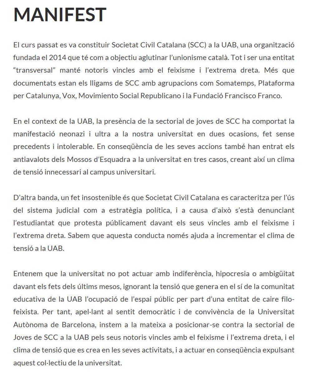 De moment ja es conten més de 800 signatures al manifest i nombroses adhesions de col·lectius de la <a href="/UABBarcelona/">Universitat Autònoma de Barcelona</a>
#ForaSCCUAB
