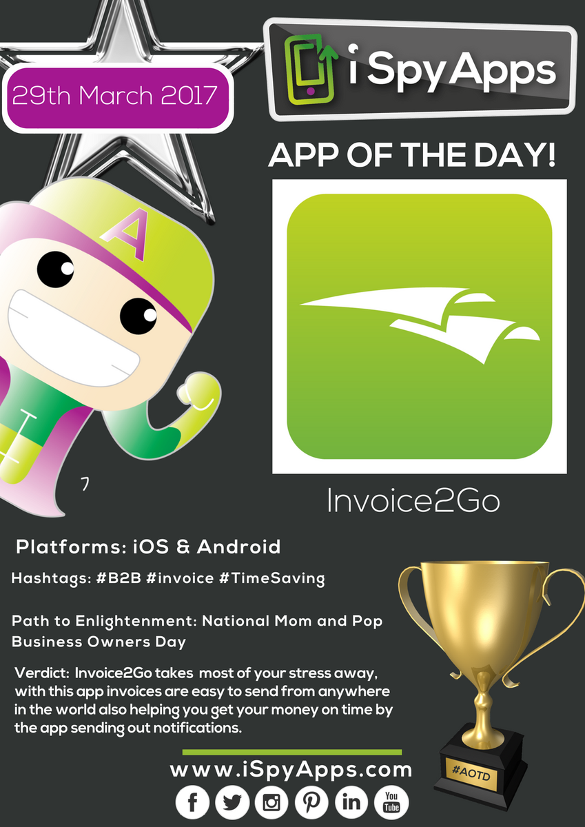 iSpyAppsBets's tweet photo. Congratulations, @Invoice2go, for being nominated #AppOfTheDay! Download it and make your invoice process easy to handle! https://t.co/kqDp1kjQXO